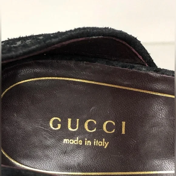 GUCCI Velvet Suede D'orsay Pointed Toe 3.5" Midi Pumps Heels Black Designer 38.5 - Picture 9 of 10